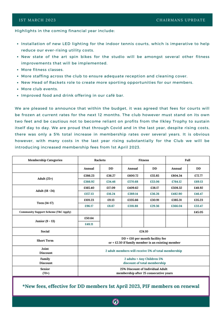 Chair update March 2023